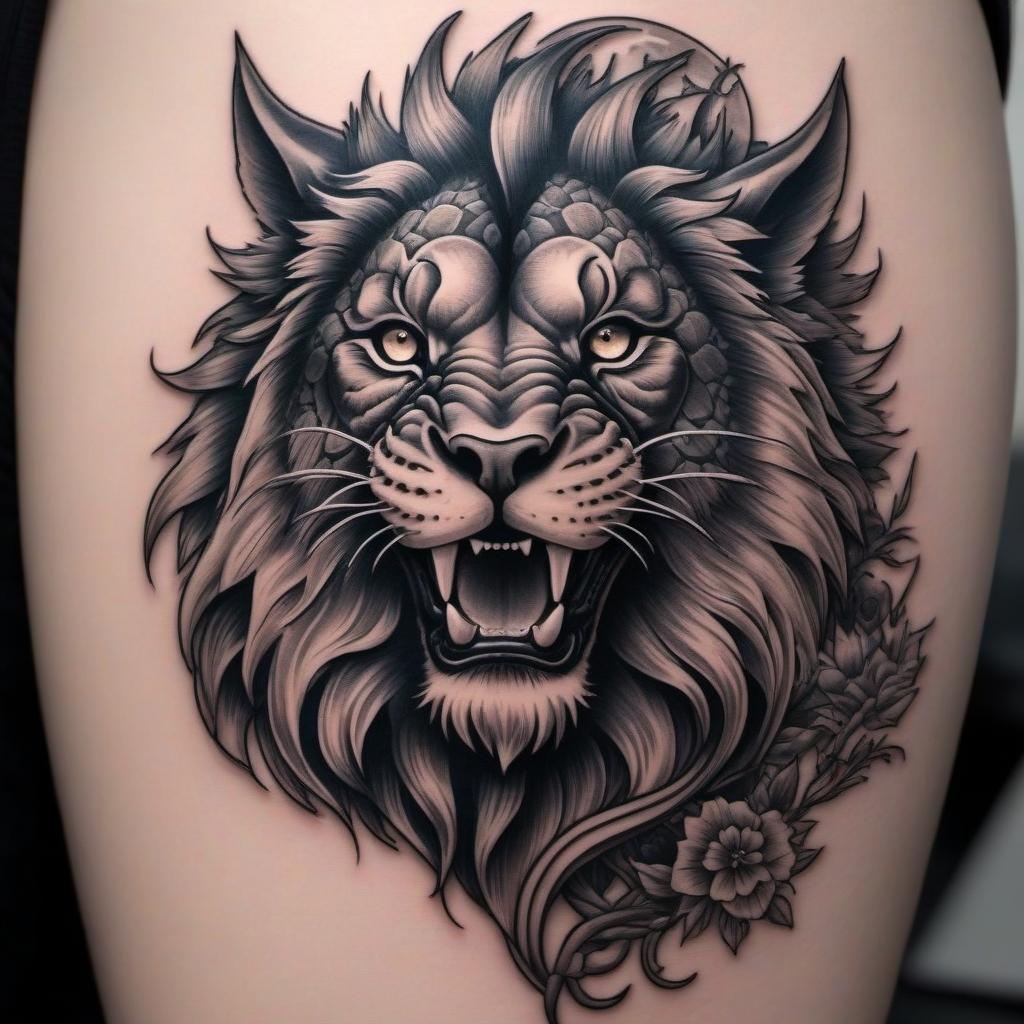  Dragon + lion tattoo