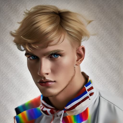 portrait+ style Russian LGBT queer tiktok star blonde hunk dude face