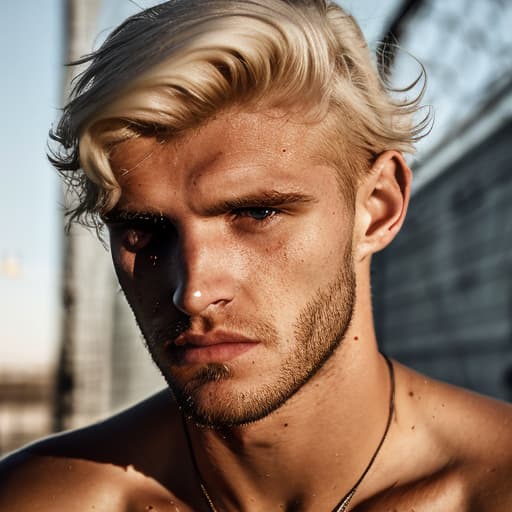 portrait+ style Russian LGBT queer footballer blonde hunk dude face