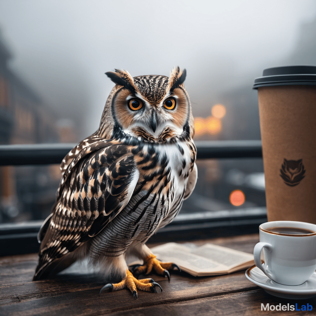  hoot coffees  hyperrealistic, full body, detailed clothing, highly detailed, cinematic lighting, stunningly beautiful, intricate, sharp focus, f/1. 8, 85mm, (centered image composition), (professionally color graded), ((bright soft diffused light)), volumetric fog, trending on instagram, trending on tumblr, HDR 4K, 8K