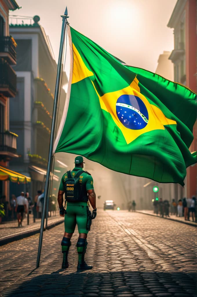  brazilian flag giant monster hyperrealistic, full body, detailed clothing, highly detailed, cinematic lighting, stunningly beautiful, intricate, sharp focus, f/1. 8, 85mm, (centered image composition), (professionally color graded), ((bright soft diffused light)), volumetric fog, trending on instagram, trending on tumblr, HDR 4K, 8K