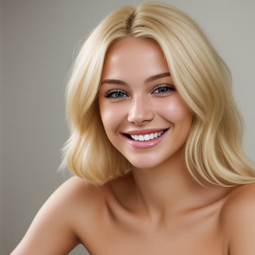  Blonde Woman smiling with no shirt realistic