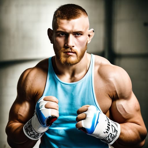 portrait+ style Russian LGBT queer MMA fighter blonde hunk dude face