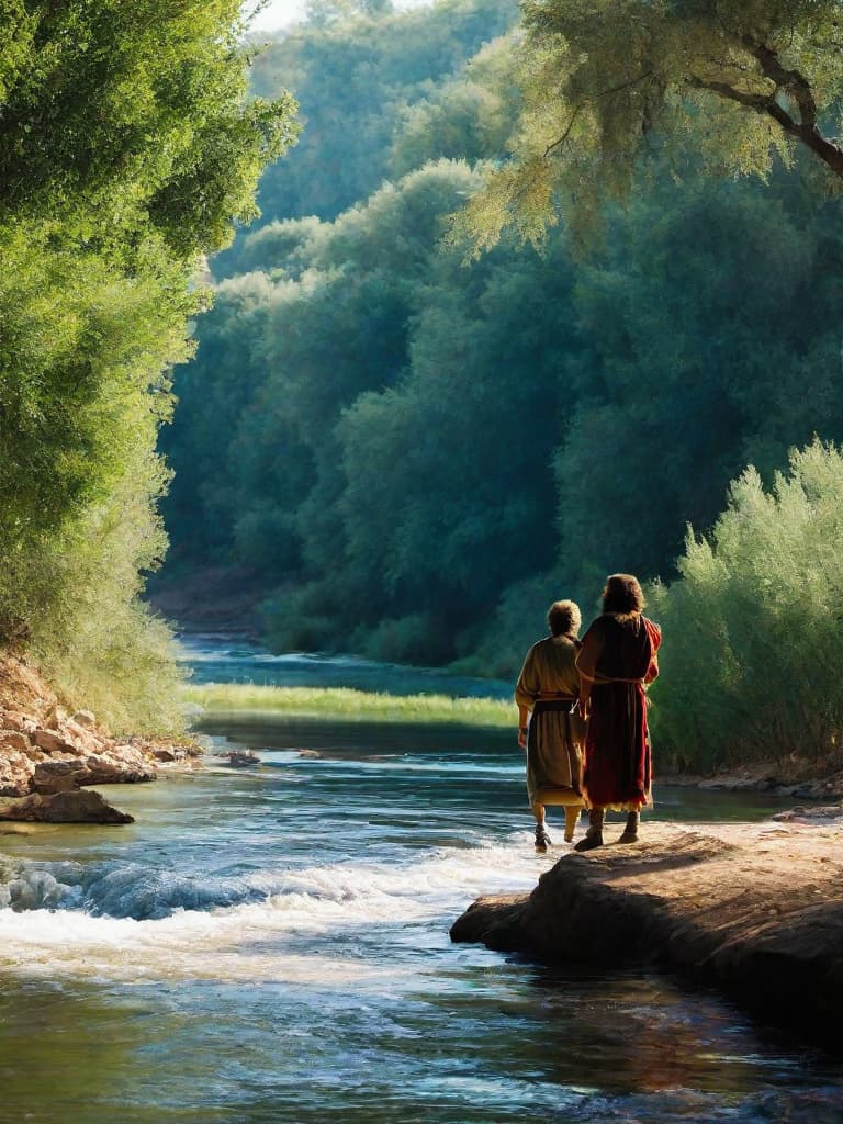  John the Baptist facing Jesus in the river Jordan