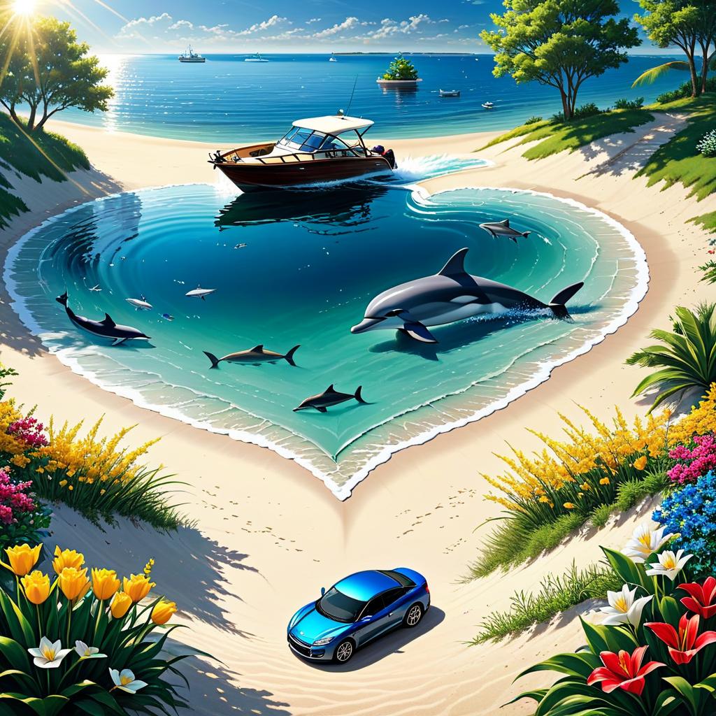  heart, trees, sun, nature, sea, sand, dolphin, car, water, fish, catfish, lakes, rivers,flowers, rainwater, boat, award winning, professional, highly detailed, masterpiece