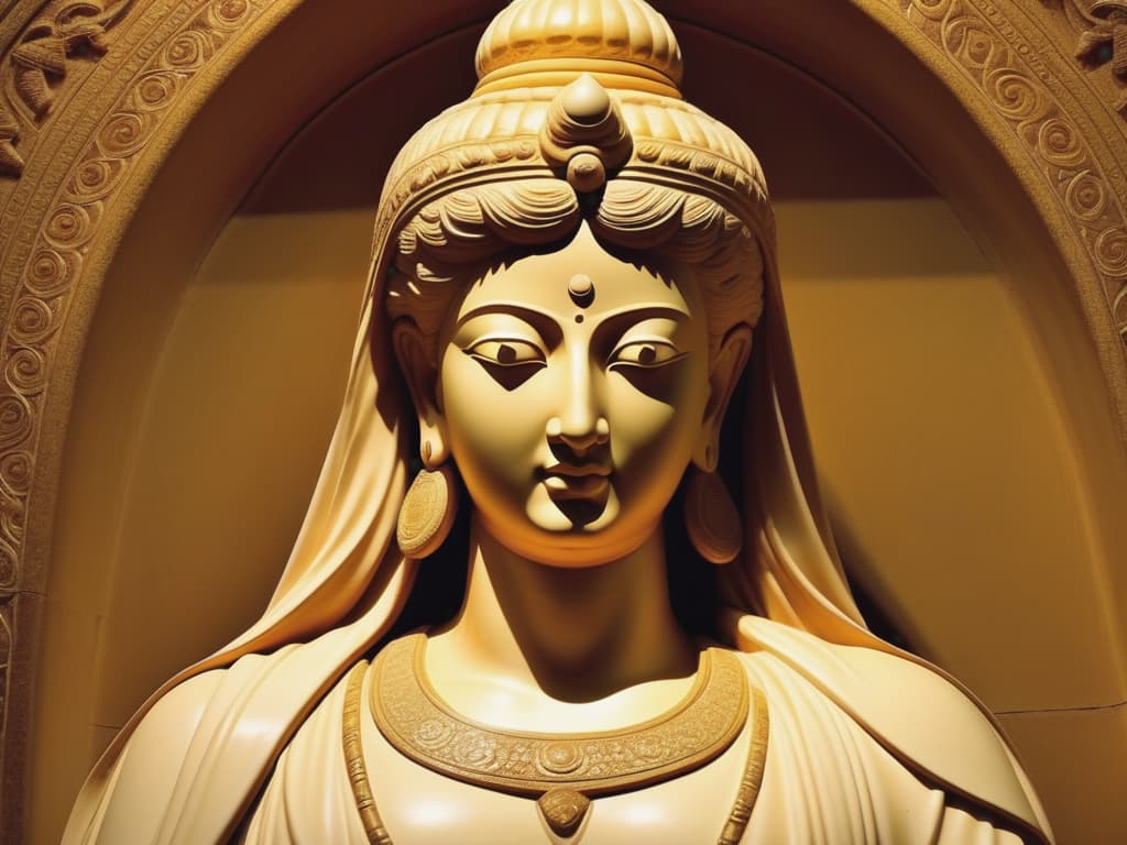  beautiful close up of an ancient eastern statue, serene divine expression