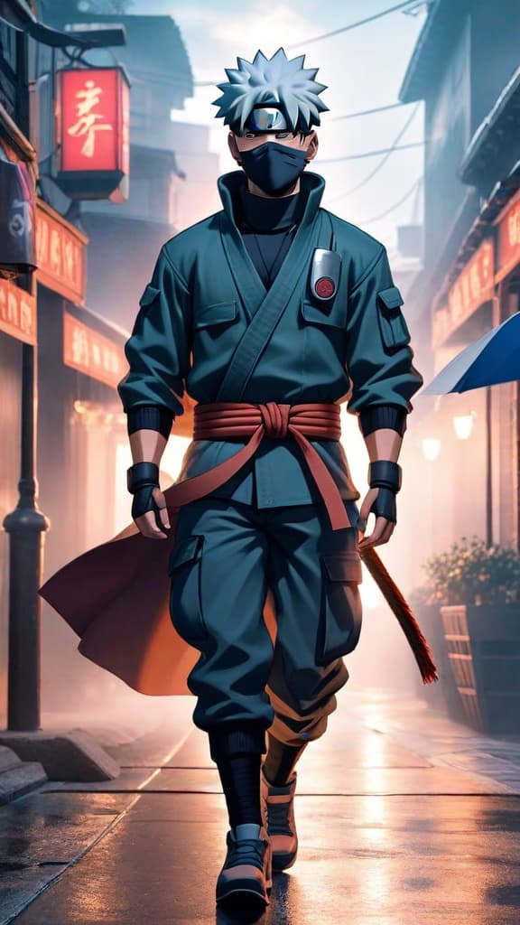  anime art: kakashi hatake without sharingan, showcasing his strategic mind and lightning fast reflexes. hyperrealistic, full body, detailed clothing, highly detailed, cinematic lighting, stunningly beautiful, intricate, sharp focus, f/1. 8, 85mm, (centered image composition), (professionally color graded), ((bright soft diffused light)), volumetric fog, trending on instagram, trending on tumblr, HDR 4K, 8K