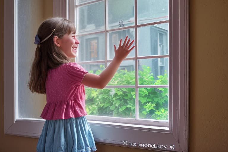   touches of the smiling girl at the window