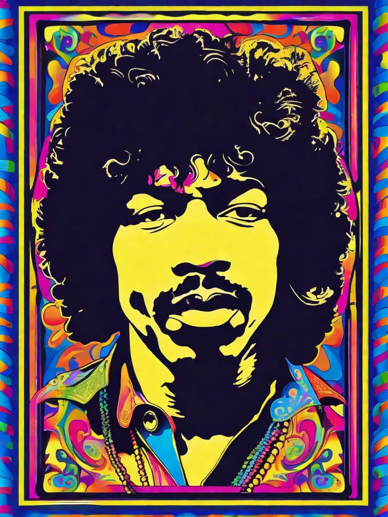  Psychedelic Portrait, Black light, Jimi Hendrix, medium/full body