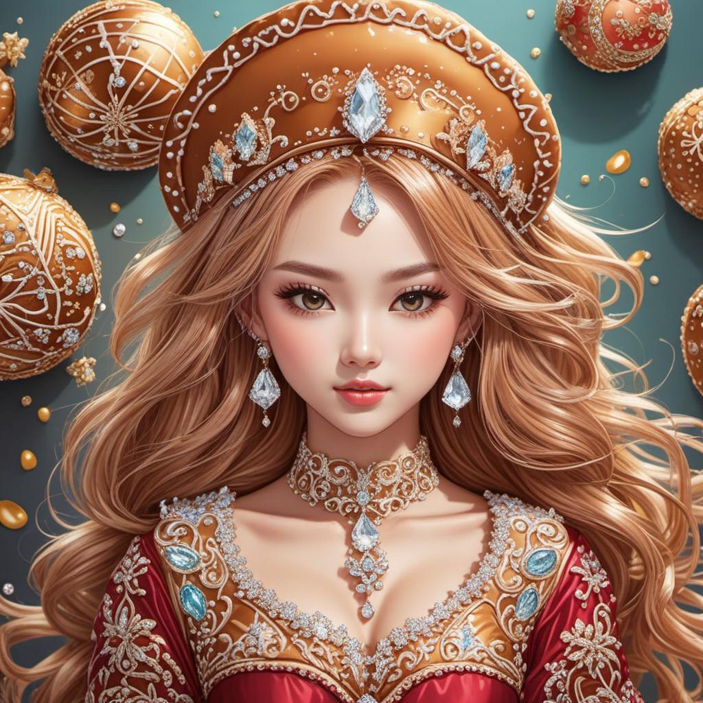  gingerbread cookie girl wearing a diamond crown and diamond jewelry lives in nyc cooks or gets cooked , comic style, manga and manhwa style, painting style