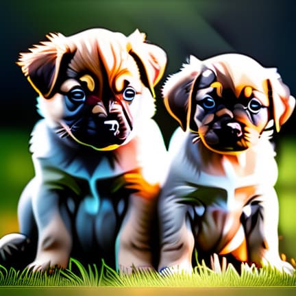  two puppies hyperrealistic, full body, detailed clothing, highly detailed, cinematic lighting, stunningly beautiful, intricate, sharp focus, f/1. 8, 85mm, (centered image composition), (professionally color graded), ((bright soft diffused light)), volumetric fog, trending on instagram, trending on tumblr, HDR 4K, 8K