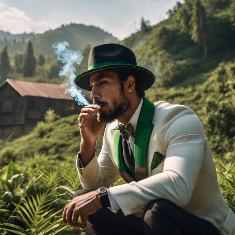  smoking weed in best place in the world hyperrealistic, full body, detailed clothing, highly detailed, cinematic lighting, stunningly beautiful, intricate, sharp focus, f/1. 8, 85mm, (centered image composition), (professionally color graded), ((bright soft diffused light)), volumetric fog, trending on instagram, trending on tumblr, HDR 4K, 8K