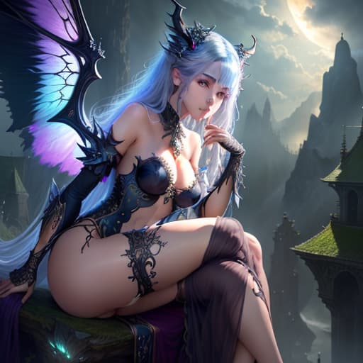  ((best quality)), ((masterpiece)), (detailed), alluring succubus, ethereal beauty, perched on a cloud, (fantasy illustration:1.3), enchanting gaze, captivating pose, delicate wings, otherworldly charm, mystical sky, (Luis Royo:1.2), (Yoshitaka Amano:1.1), moonlit night, soft colors, (detailed cloudscape:1.3), (high resolution:1.2) hyperrealistic, full body, detailed clothing, highly detailed, cinematic lighting, stunningly beautiful, intricate, sharp focus, f/1. 8, 85mm, (centered image composition), (professionally color graded), ((bright soft diffused light)), volumetric fog, trending on instagram, trending on tumblr, HDR 4K, 8K
