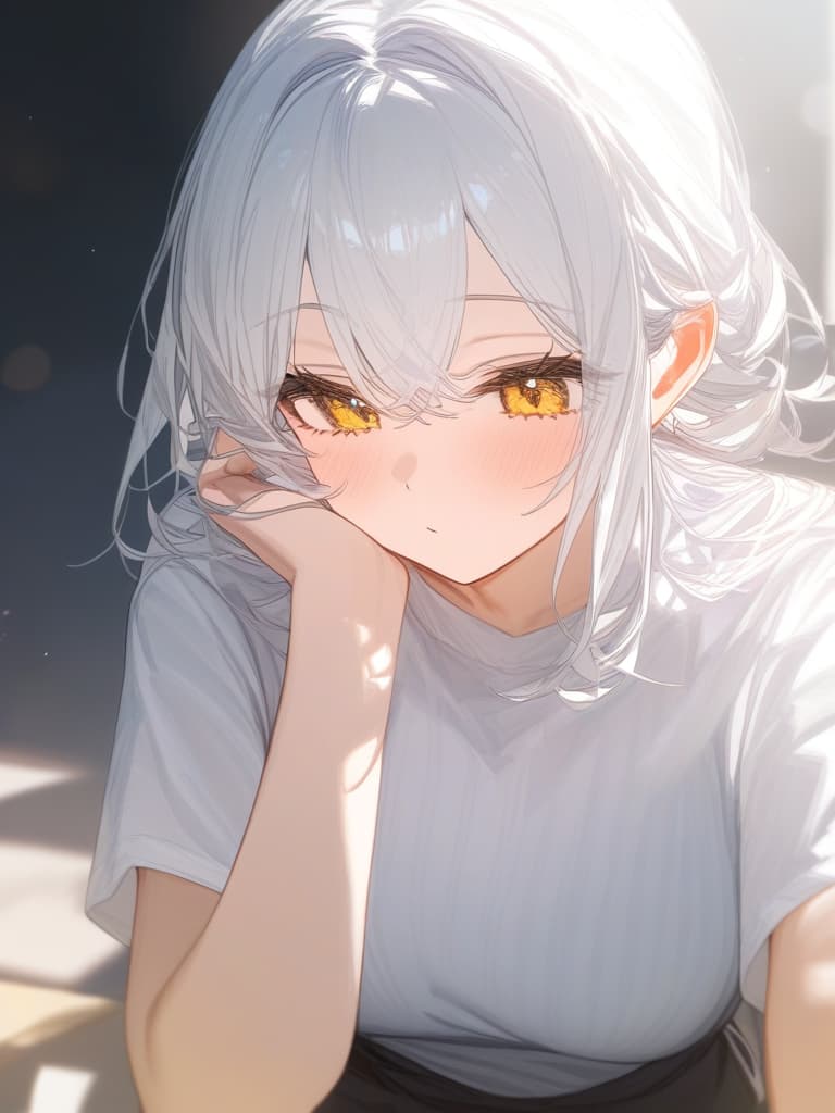  white hair, yellow eyes, summer, masterpiece, best quality,8k,ultra detailed,high resolution,an extremely delicate and beautiful,hyper detail