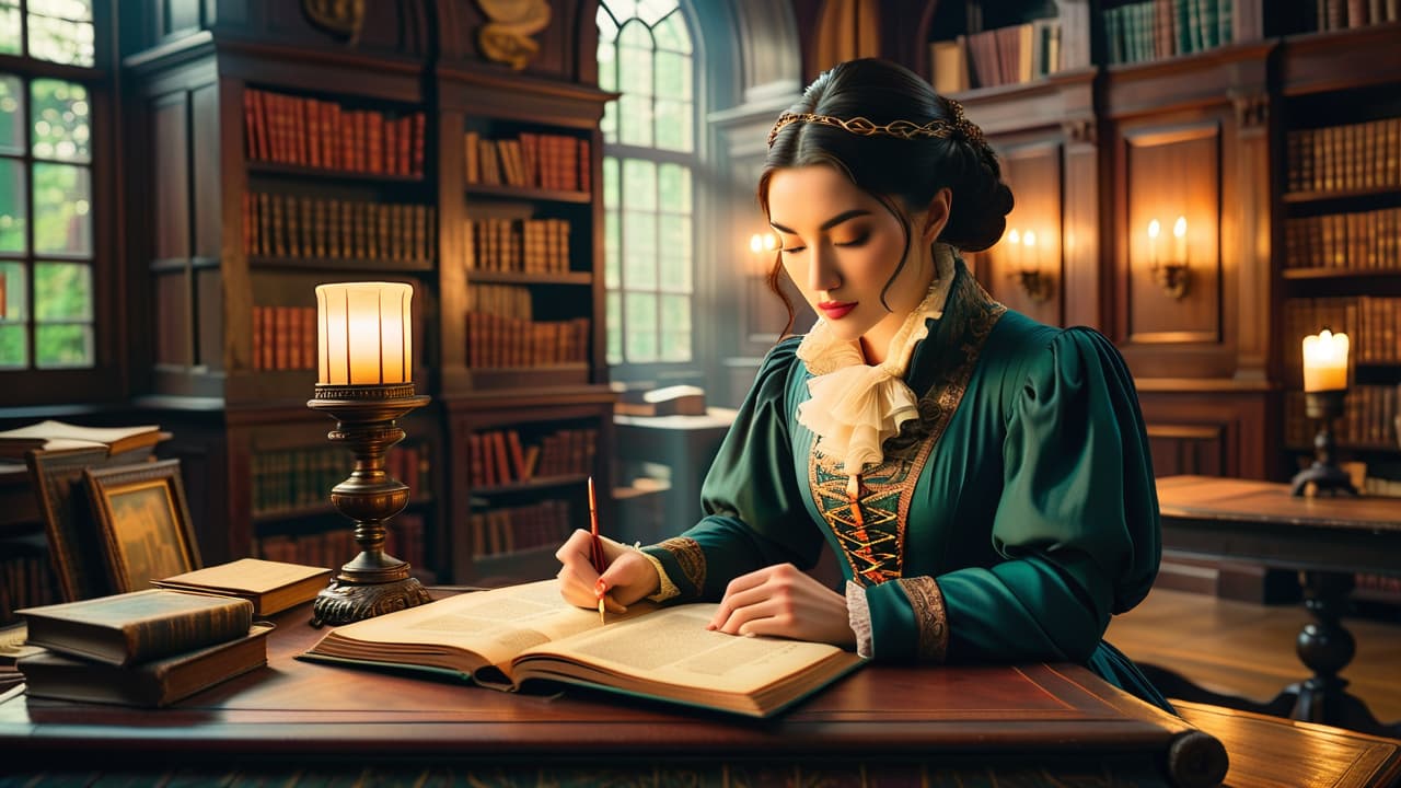  a vintage library filled with ancient books, a quill resting on parchment, a globe with faded maps, and a shadowy figure in period costume, immersed in a rich tapestry of historical imagery and artifacts. hyperrealistic, full body, detailed clothing, highly detailed, cinematic lighting, stunningly beautiful, intricate, sharp focus, f/1. 8, 85mm, (centered image composition), (professionally color graded), ((bright soft diffused light)), volumetric fog, trending on instagram, trending on tumblr, HDR 4K, 8K