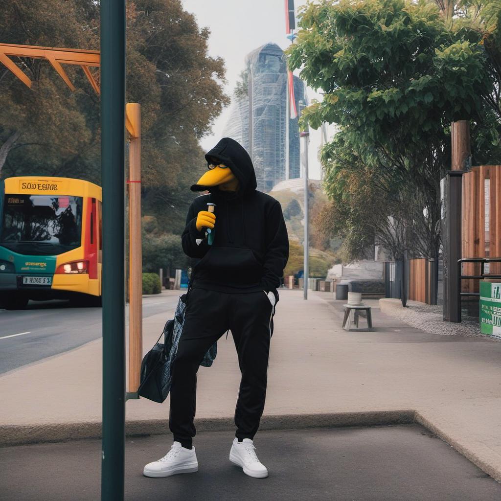  bart simpson with a black hoodie waiting at a bus stop, profile image style