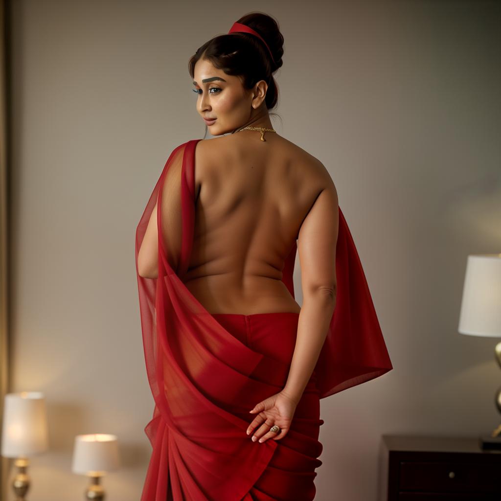 (((NSFW))). Curvy (((Kareena Kapoor))), wearing a bold, red sari, posing confidently in a luxurious, high-end hotel suite. Highly detailed, ultra realistic, ultra high quality, 8k. , hyperrealistic, high quality, highly detailed, cinematic lighting, intricate, sharp focus, f/1. 8, 85mm, (centered image composition), (professionally color graded), ((bright soft diffused light)), volumetric fog, trending on instagram, HDR 4K, 8K