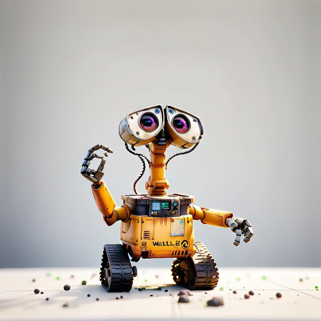  cinematic photo support robot similar to wall e cartoon style pixar on a monotonous white background . 35mm photograph, film, bokeh, professional, 4k, highly detailed, t shirt design, film photography style