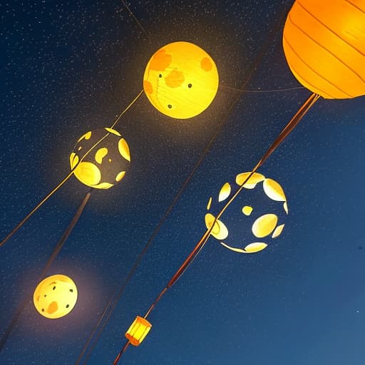  Mid-Autumn Festival, a bright moon hanging high in the sky. Below is the lights.