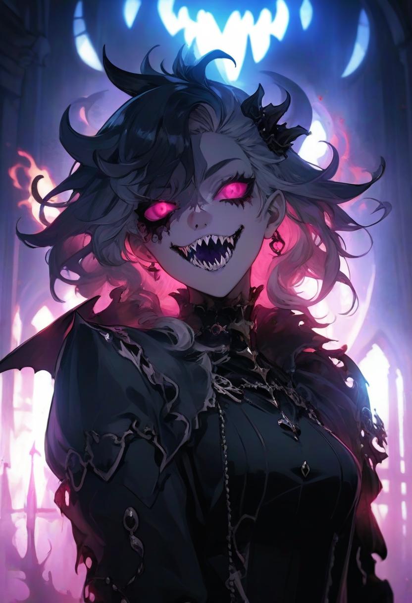  a woman that is standing in front of a window, dragon fangs, black sclera eyes, beautiful girl necromancer, marie antoinette, very glowing eyes, curly white hair, prince crown of black gears, carnage fangs, 8 h, beautiful female knight, consist of shadow, 2b, ghoul