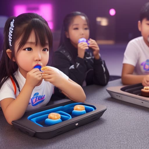  (kids eating donuts), photorealistic, highly detailed, 4k, high quality hyperrealistic, full body, detailed clothing, highly detailed, cinematic lighting, stunningly beautiful, intricate, sharp focus, f/1. 8, 85mm, (centered image composition), (professionally color graded), ((bright soft diffused light)), volumetric fog, trending on instagram, trending on tumblr, HDR 4K, 8K