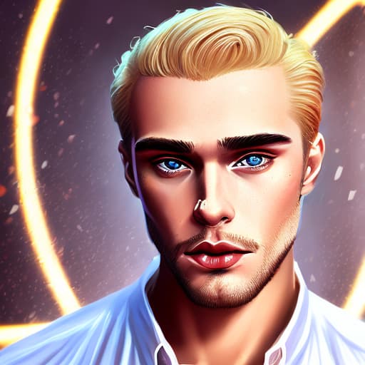 portrait+ style Russian LGBT queer action movie superstar blonde hunk dude face