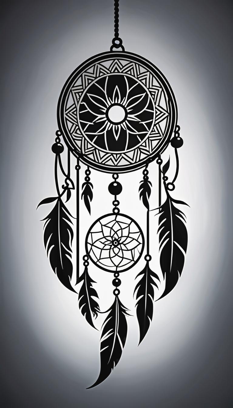  minimalist tattoo style depiction of a dreamcatcher or other spiritual symbol. simple, powerful, black or grey lines on a light, solid color background., using simple and powerful black or grey lines on a light, solid color background. hyperrealistic, full body, detailed clothing, highly detailed, cinematic lighting, stunningly beautiful, intricate, sharp focus, f/1. 8, 85mm, (centered image composition), (professionally color graded), ((bright soft diffused light)), volumetric fog, trending on instagram, trending on tumblr, HDR 4K, 8K