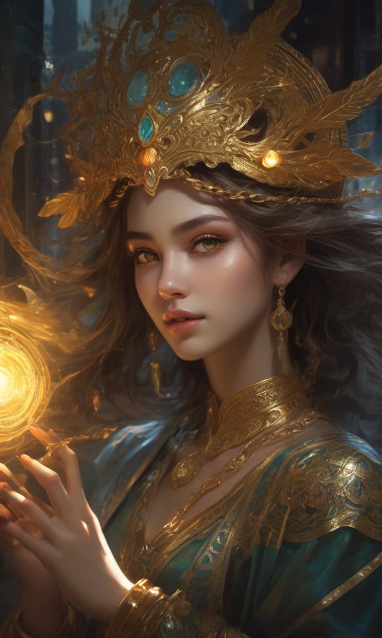  ethereal fantasy concept art of the girl merchants are golden eyes that shine with a bright, magical light, as if energy was burning inside them. the eyes radiate a mystical glow, emphasizing their depth and mystery . magnificent, celestial, ethereal, painterly, epic, majestic, magical, fantasy art, cover art, dreamy, hkmagic