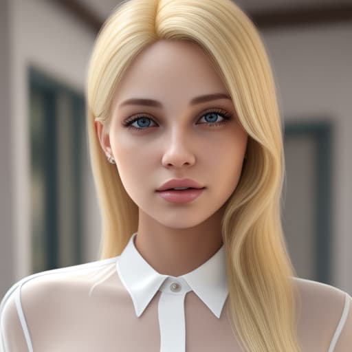  Blonde Woman with a transparent shirt realistic 8k