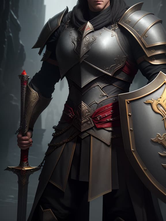  Portrait of a Tiefling paladin, with a long sword in his right hand and a shield in his left hand, with red skin and completely golden eyes, in chain mail, shot 35 mm, realism, octane render, 8k, trending on artstation, 35 mm camera, unreal engine, hyper detailed, photo realistic maximum detail, volumetric light, realistic matte painting, hyper photorealistic, trending on artstation, ultra detailed, realistic hyperrealistic, full body, detailed clothing, highly detailed, cinematic lighting, stunningly beautiful, intricate, sharp focus, f/1. 8, 85mm, (centered image composition), (professionally color graded), ((bright soft diffused light)), volumetric fog, trending on instagram, trending on tumblr, HDR 4K, 8K