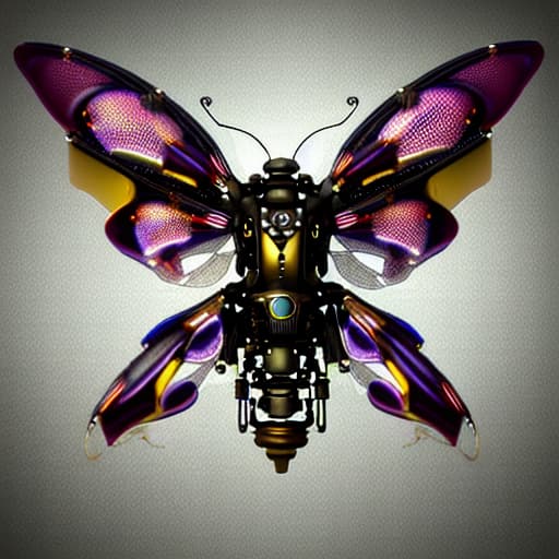  Steampunk cybernetic biomechanical hornet with wings, 3 d model, very coherent symmetrical artwork