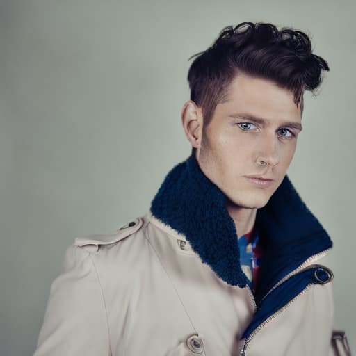 portrait+ style British queer fashion stylist brunette hunk dude face