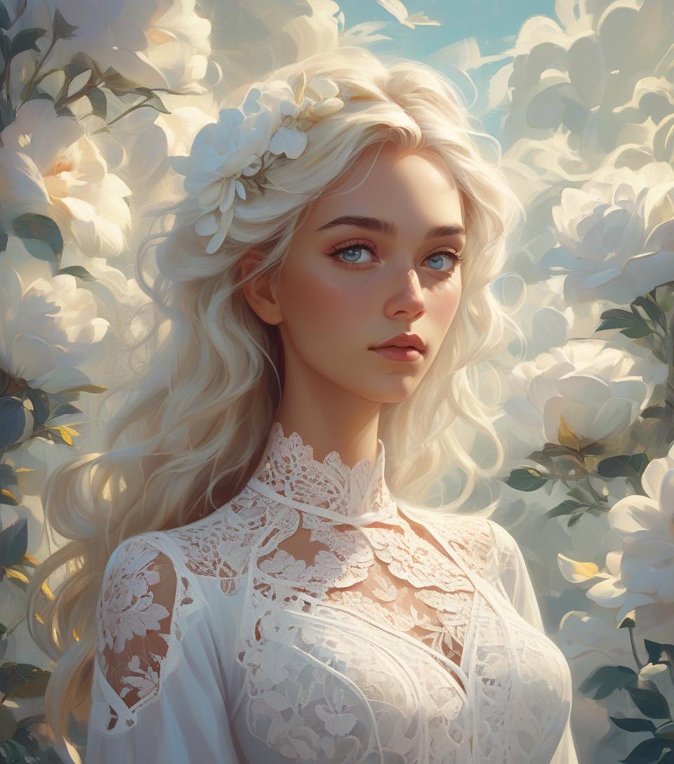  concept art white lace, by rhads, best quality, masterpiece, very aesthetic, perfect composition, intricate details, ultra detailed . digital artwork, illustrative, painterly, matte painting, highly detailed