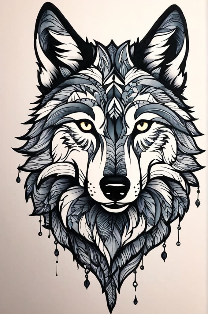  wolf, (tattoo sketch:1.25), drawing