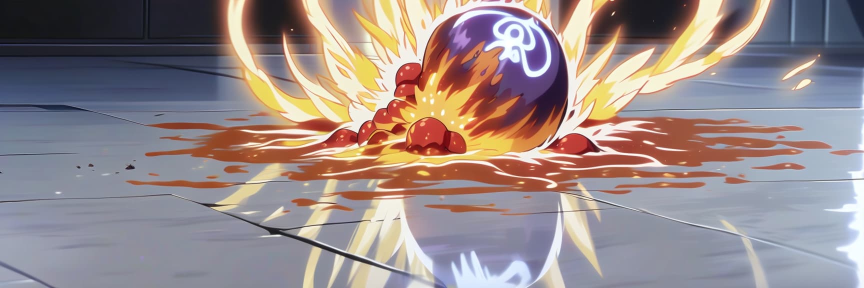  anime artwork side view: a of 18 casts a fireball lying on the floor, all in white slimy sticky discharge . anime style, key visual, vint, studio anime, highly detailed, hkmagic