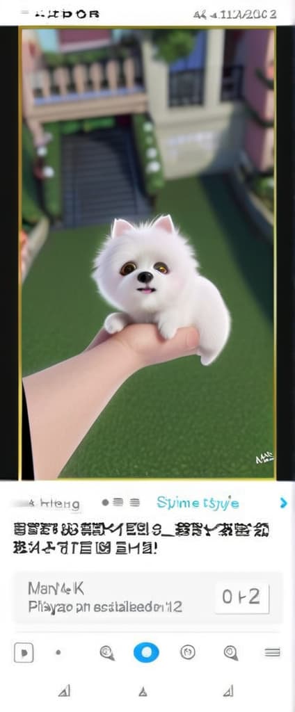  ultra high resolution, 4K image,masterpiece,best_quality,detailed eyes,(pixar style:1.2),(cartoon character,funny),a small white dog is being held in a person 's hand