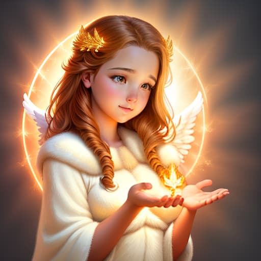  angel, holding fire in her hands, bright fire, pretty angel, heaven, cute , furry , expressive , by seth casteel , carli davidson , rachael hale mckenna, kaylee greer, sophie gamand