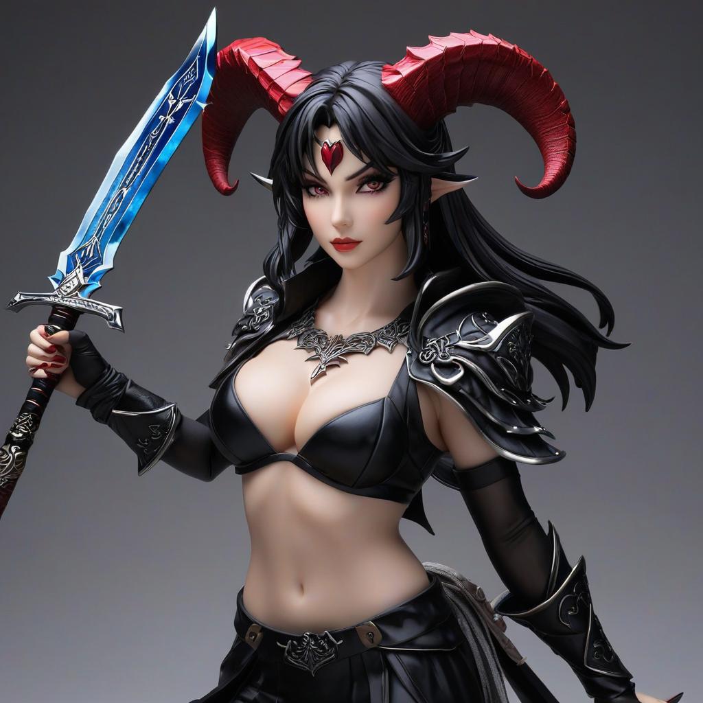  demon girl with holding demon sword, award winning, professional, highly detailed, masterpiece