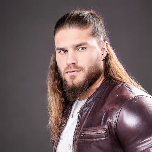 portrait+ style WWE superstar queer brunette hunk dude face