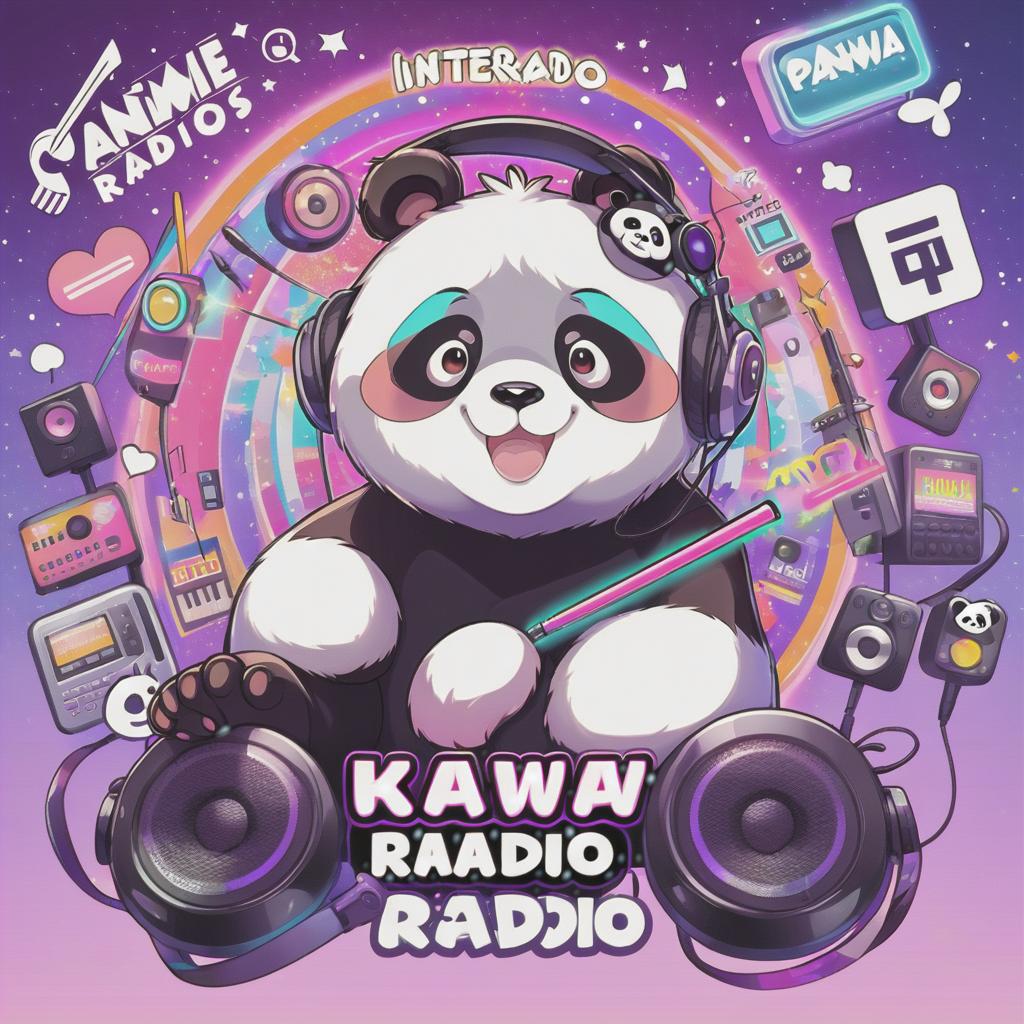  anime artwork internet radio logo, panda, text kawaii radio . anime style, key visual, vibrant, studio anime, highly detailed