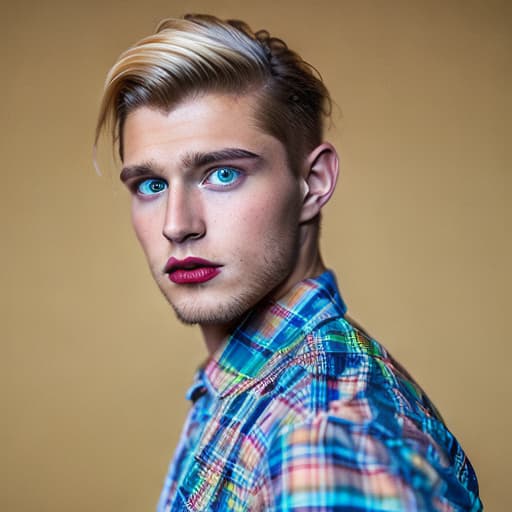 portrait+ style British LGBT queer Tiktok personality blonde hunk dude face