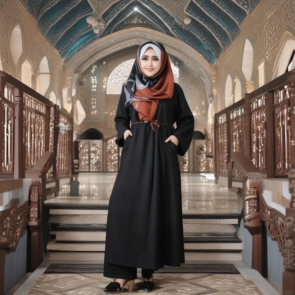  masterpiece, best quality, buatkan foto colseup wanita berhijab menggunakan jas berwarna hitam tanpa menggunakan dasi