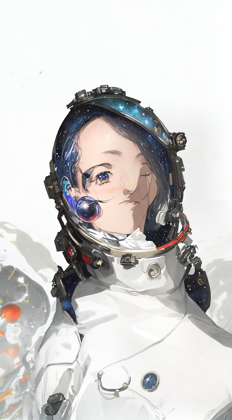  anime style, astronaut in space, fully detailed outer space background with stars, galaxies, nebulae, vibrant colors, wearing detailed space suit, cosmic scene, highly detailed spacesuit, complete space environment, clothing replace, space suit hyperrealistic, full body, detailed clothing, highly detailed, cinematic lighting, stunningly beautiful, intricate, sharp focus, f/1. 8, 85mm, (centered image composition), (professionally color graded), ((bright soft diffused light)), volumetric fog, trending on instagram, trending on tumblr, HDR 4K, 8K