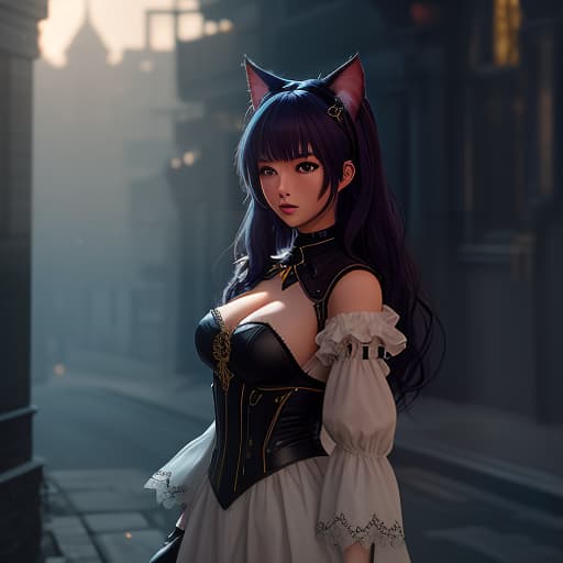  animé, girl, cat ears, poetry magic, dry hyperrealistic, full body, detailed clothing, highly detailed, cinematic lighting, stunningly beautiful, intricate, sharp focus, f/1. 8, 85mm, (centered image composition), (professionally color graded), ((bright soft diffused light)), volumetric fog, trending on instagram, trending on tumblr, HDR 4K, 8K