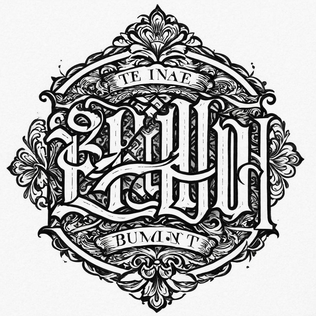  old english lettering, the name, bumgarner,(tattoo), tattoo design