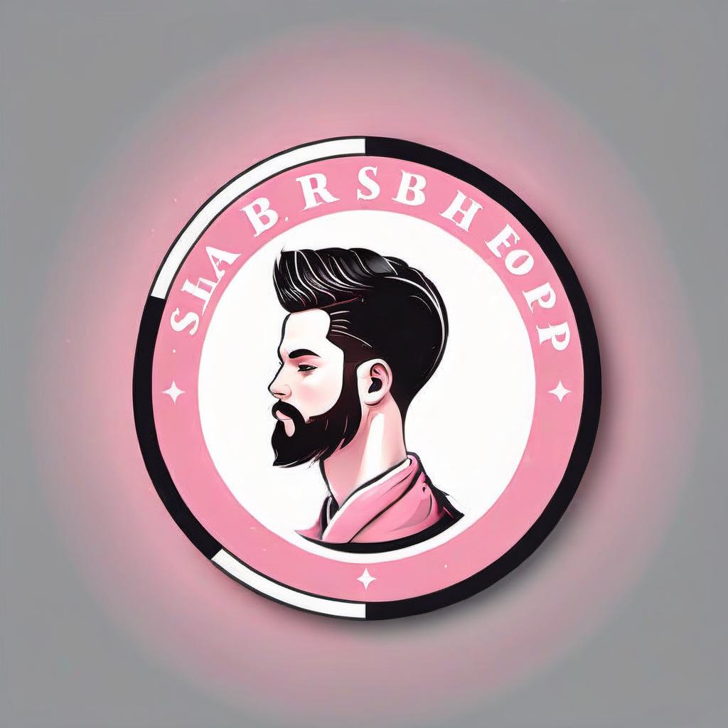  logo for the barbershop. colors: pink, white, gray, black, logo