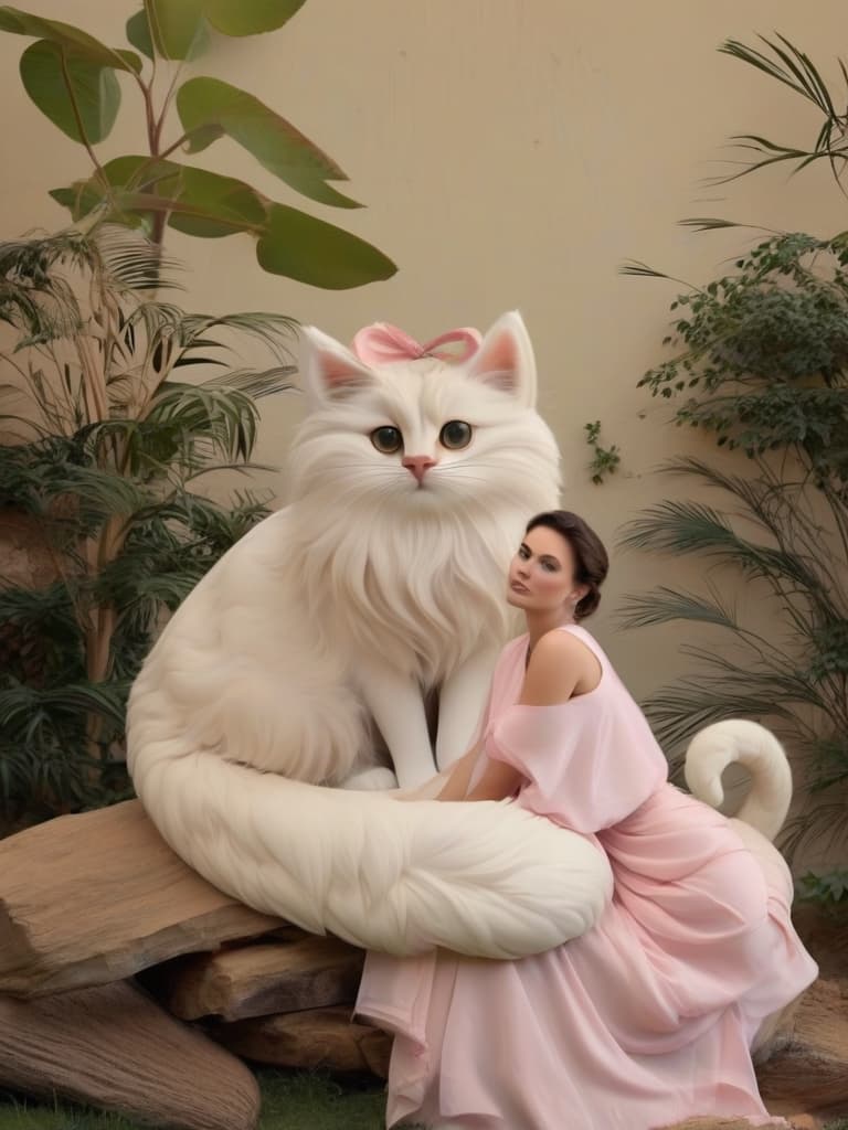  a big cat and a beautiful woman .