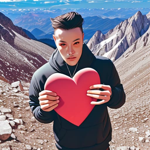  Bonuz GH holding a heart in his hands on a mountain