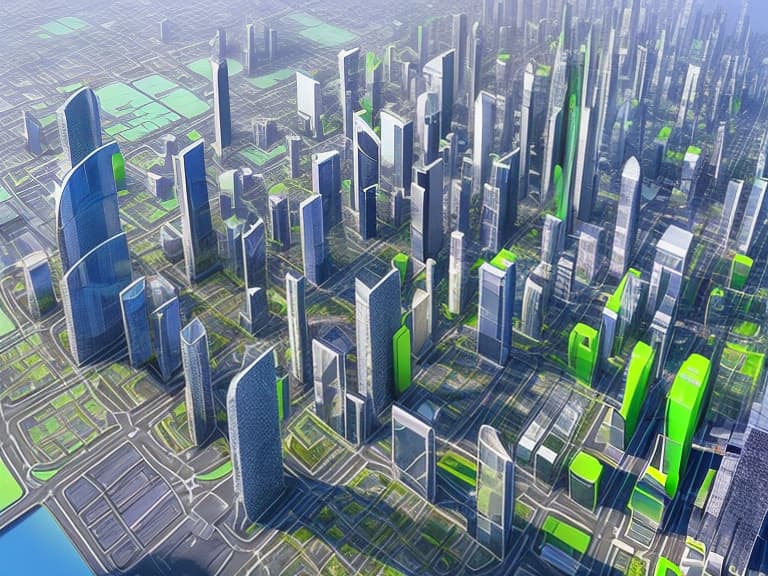 dvarchmodern beautiful landscape of the city of the future with tall houses, neon facades and flying cars