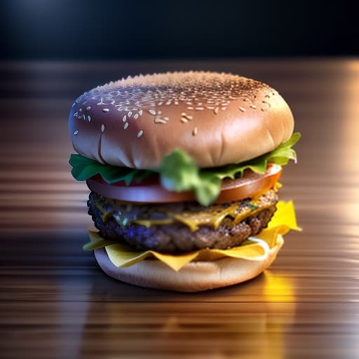  burger, ((((cinematic look)))), soothing tones, insane details, hyperdetailed, low contrast, soft cinematic light, dim colors, exposure blend, hdr, faded, slate grey atmosphere